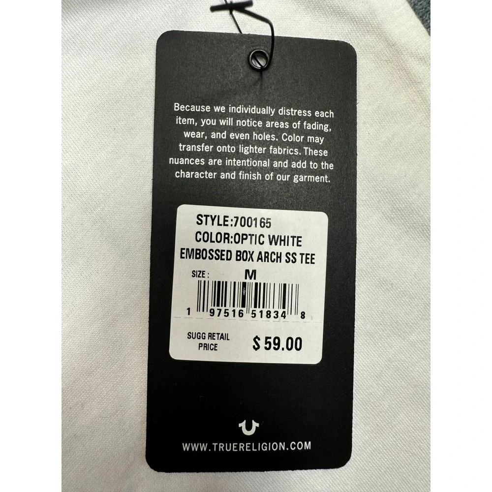 True Religion Mens Embossed Box Arch SS Tee Optic White Navy 700165 Size M NEW